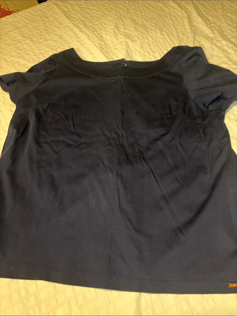 St. John Women’s Short-Sleeve Polished Cotton Jersey Top in Navy